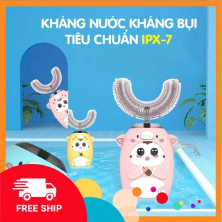 Bàn chải điện trẻ em V6 hình chữ U - mẫu máy bàn chải đánh răng điện cho bé cực tốt được nha sĩ khuyên dùng - Tặng kem