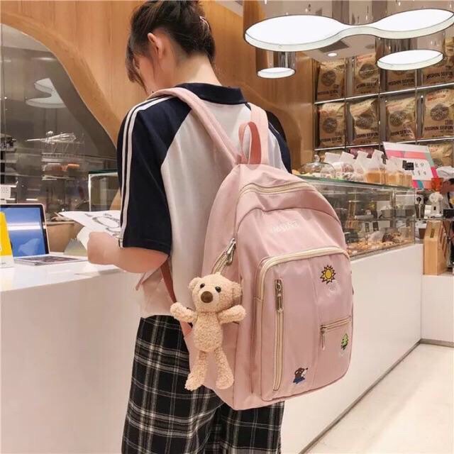 (Tặng gấu)Balo nữ đi học thời trang Hàn Quốc chống thấm dễ thương