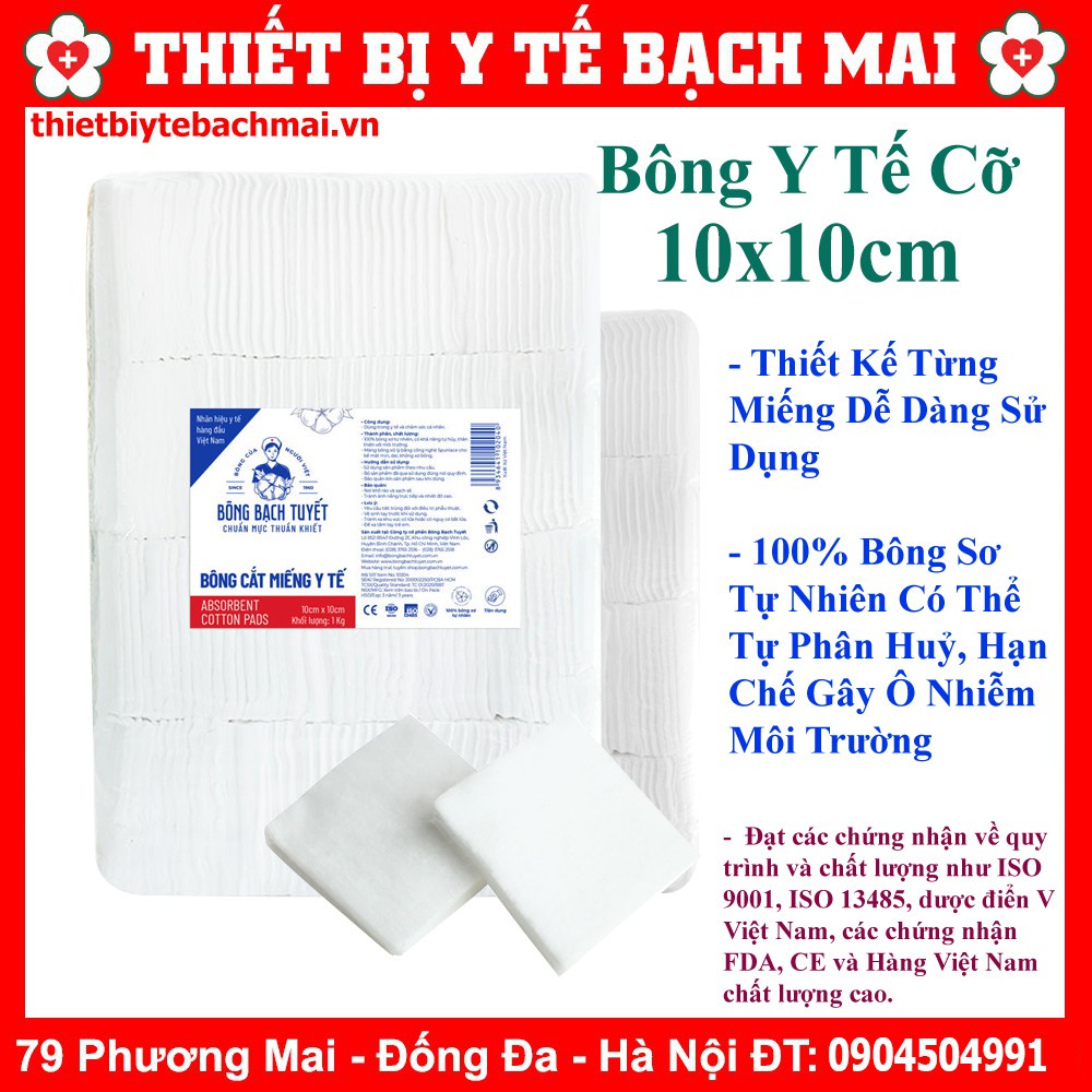 Bông Gòn Cắt Miếng Sẵn 7x7, 10x10cm 1kg  Chính Hãng Bông Bạch Tuyết