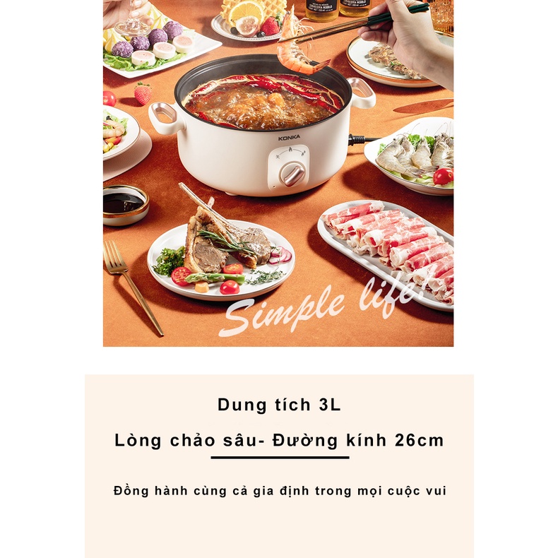 Nồi Lẩu Điện Đa Năng Chống Dính 3 Lít 1000W Hot Pot KONKA KZG-HP03