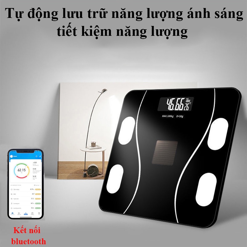 Cân Điện Tử Kết Nối Bluetooth Kết Hợp Phân Tích Chỉ Số Cơ Thể Sạc USB