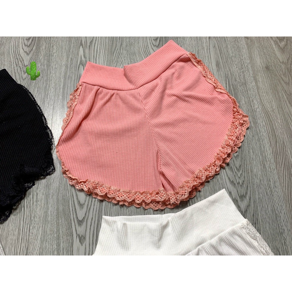 Quần Đùi Thun Lưng Cao Viền Phối Ren