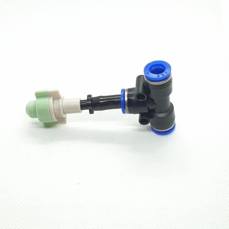 Béc phun sương đơn kèm T 8mm - góc 8 - nối 8mm