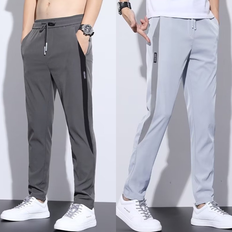 Quần Dài Thể Thao Vải Lụa Lạnh Mỏng Dáng Ôm Thời Trang Mùa Hè Cho Nam Cỡ M-5XL