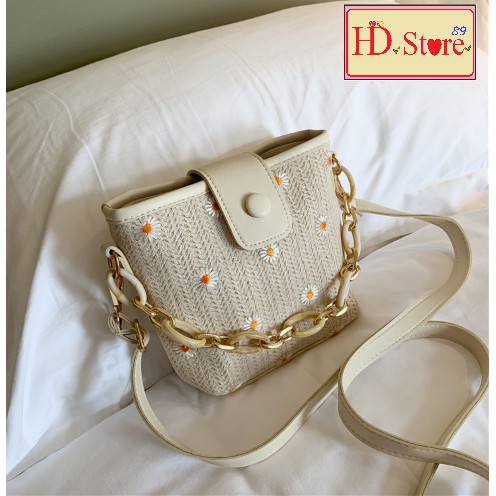 [FREESHIP] Túi cói khoác vai, túi xách, túi đeo chéo nữ mẫu mới, túi cói du lịch nghỉ mat DH32