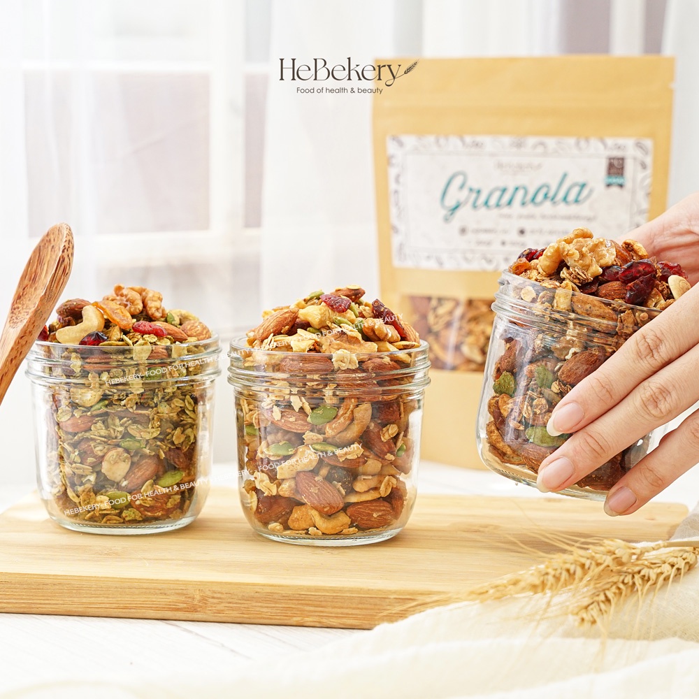 Combo 2 Túi 500gr Granola Truly Healthy Vị Truyền Thống, Cacao, Matcha - Ngũ Cốc Nhiều Hạt Dinh Dưỡng HEBEKERY by HEBE