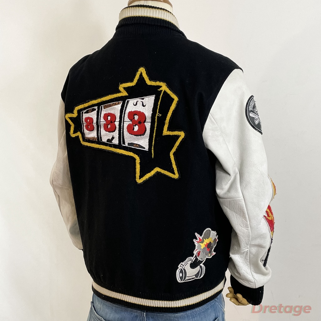 Áo Khoác Bóng Chày Varsity Phối Tay Da Thật Kingsize Vintage 90s