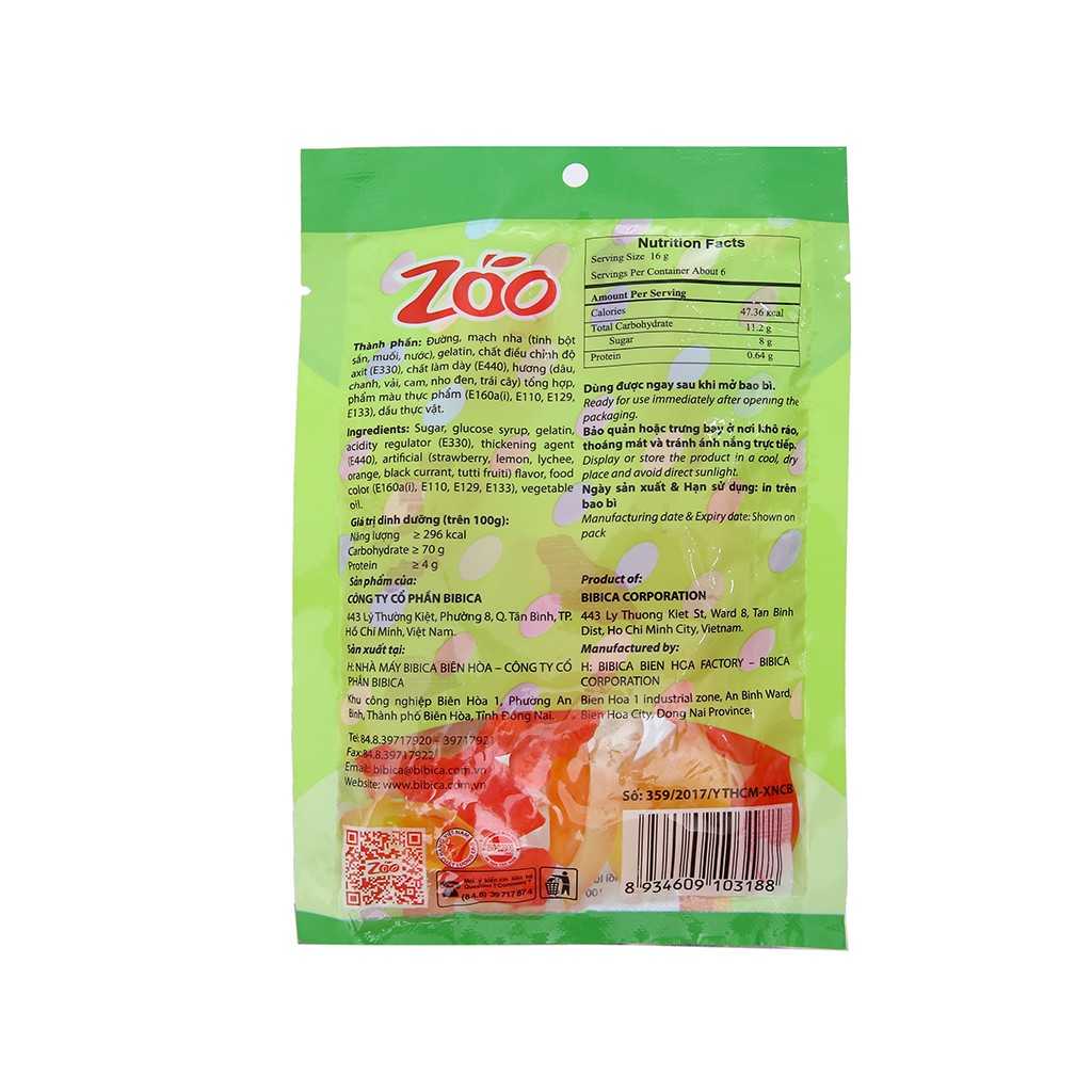 Kẹo dẻo hương trái cây Bibica Zoo Jelly gói 100g