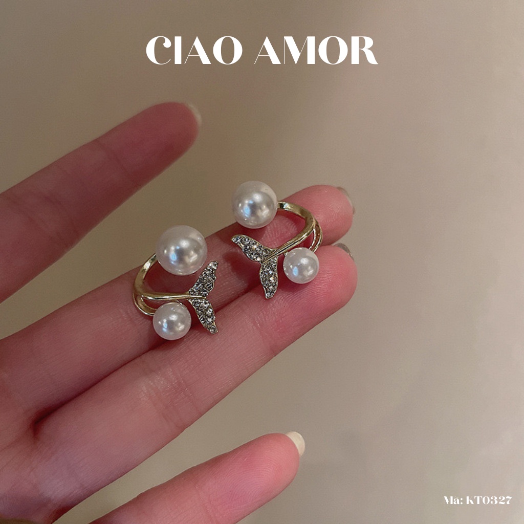 Khuyên tai nữ, Bông tai nữ nụ bạc 925 đính đuôi cá Trang sức Ciao Amor - K0327