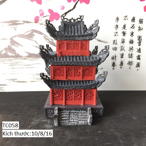 Tiểu cảnh bán cạn, phụ kiện hồ cá, bể cá, trang trí non bộ, thủy sinh, bonsai, sen đá. TC019 Nhà Sơn son.