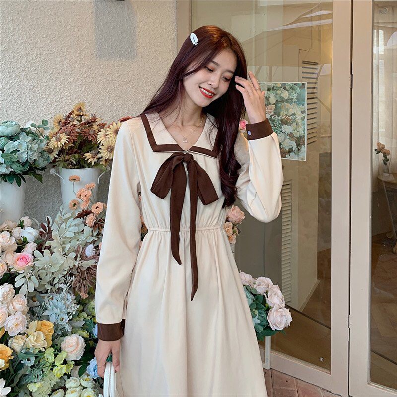 Đầm trắng đen sơ mi vintage, đầm dài suông ulzzang xixeoshop - v26