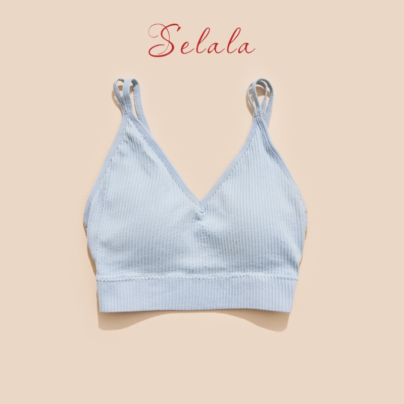 Áo Hai Dây Selala Gân Tăm Dây Quai 2 Bản Cá Tính Độc Đáo Dáng Ôm Đệm Sẵn 1cm 2S15