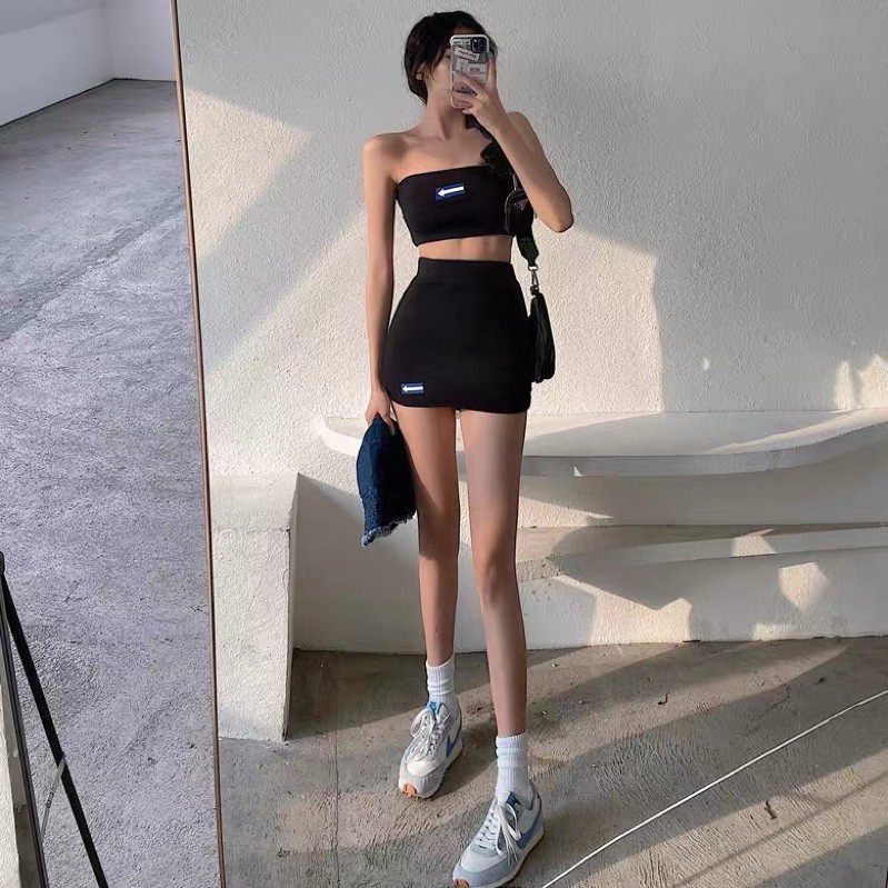 Set Áo Ống Thêu + Chân Váy Ôm Tôn Dáng Chuẩn Ulzzang