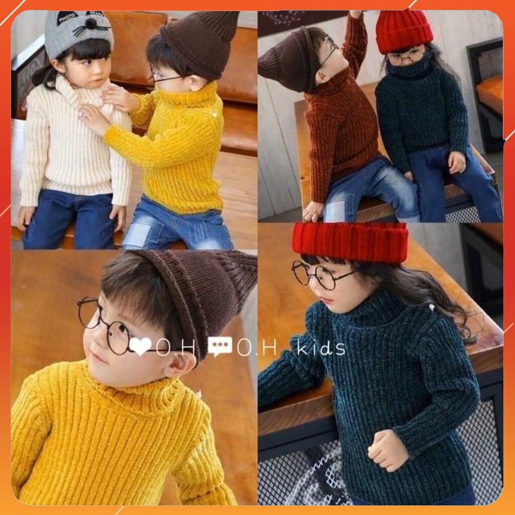 Áo len cho bé Hàn Quốc xuất xịn BINBON KIDS, áo len cao cổ cho bé trai bé gái chất tuyết nhung cực ấm từ 8-20kg