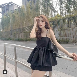 Set áo peplum đen đan lưng + short