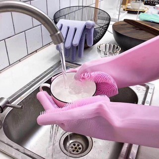[SIÊU RẺ] Đôi Găng Tay Rửa Chén Silicon Kiêm Miếng Rửa Bát Tạo 2 Trong 1