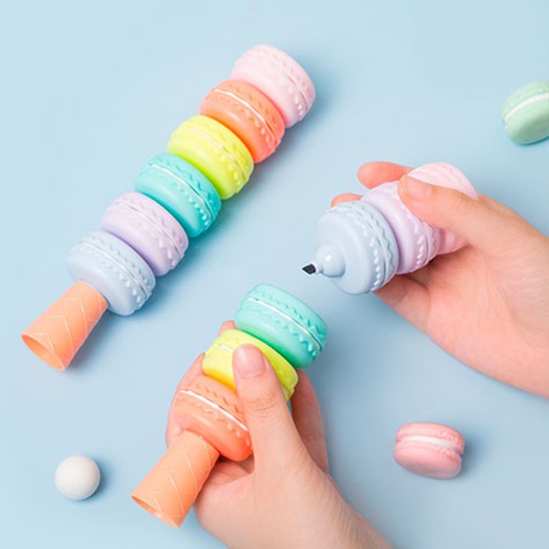 Bút dạ quang mini 6 màu macaron có thể tháo rời đầu to cho trẻ em