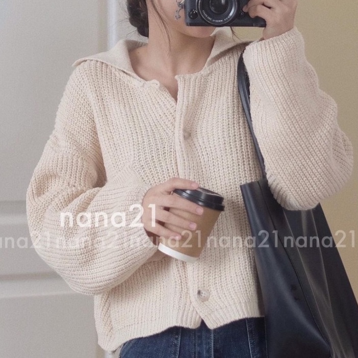 Áo len cardigan croptop cúc chất len sợi 1 túi cổ polo hàng Quảng Châu A1302N Nhung Nhớ