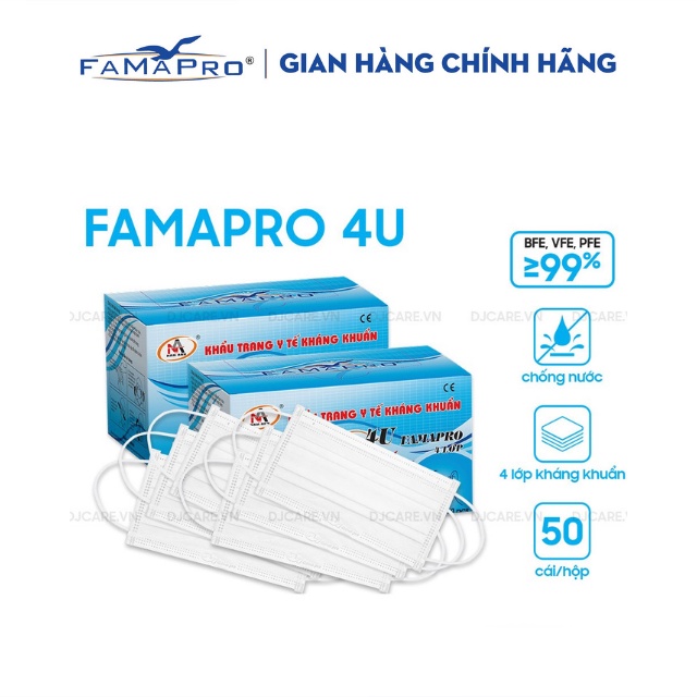 [FAMAPRO 4U- COMBO 2- HỘP 50 CÁI] Khẩu trang y tế 4 lớp kháng khuẩn Famapro 4U