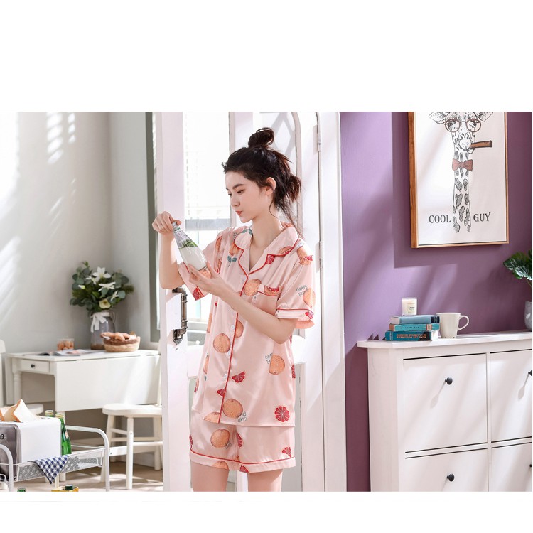 [Mã FASHIONXANH44 giảm 10% tối đa 30K đơn 99K] Bộ đồ mặc nhà cộc tay lụa pijama họa tiết đáng yêu [BC04