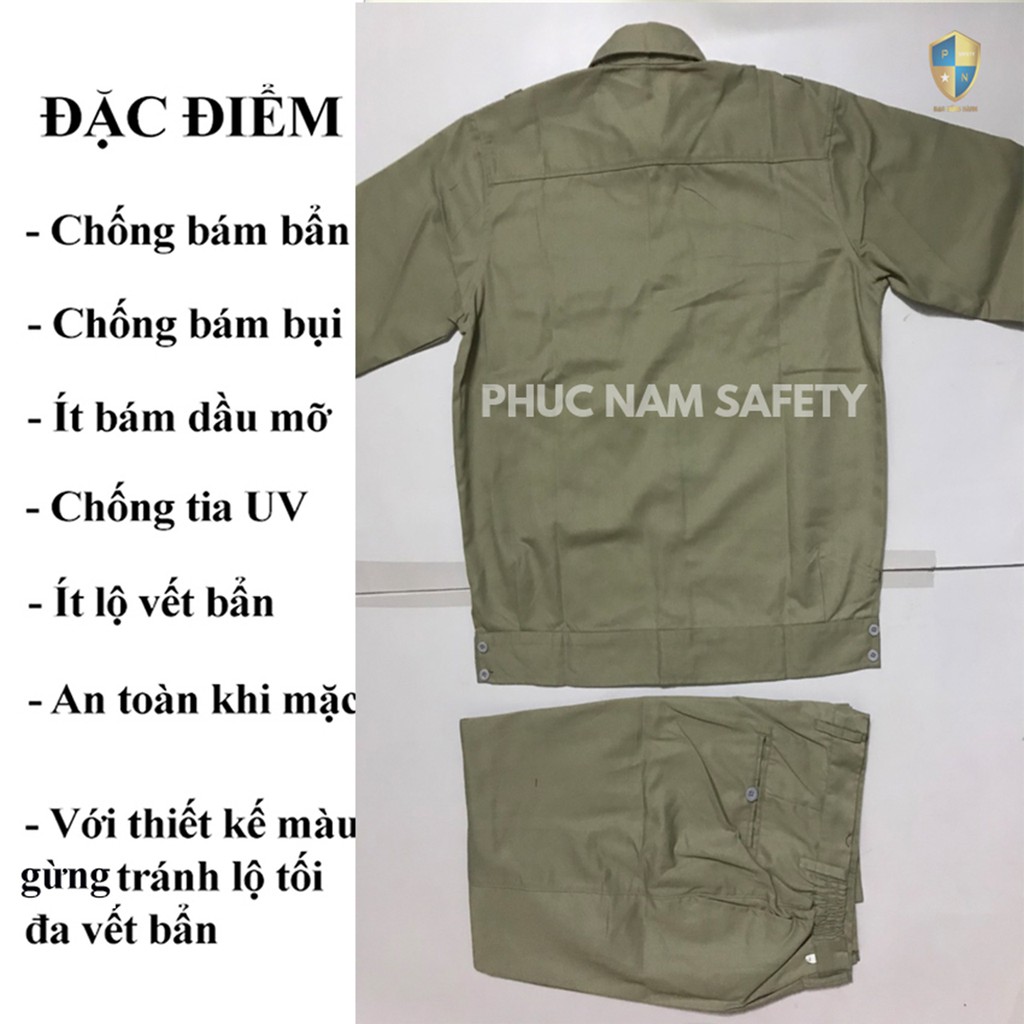 Bộ quần áo bảo hộ lao động màu ghi xám PN29, quần áo bảo hộ lao động vải Kaki, BHLĐ Phúc Nam