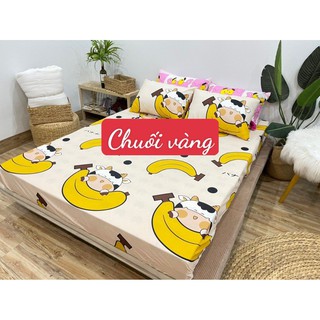 Combo 3 món bộ drap ga giường 1m4x2m chất liệu cotton poly hàn quốc-mẫu chuối vàng