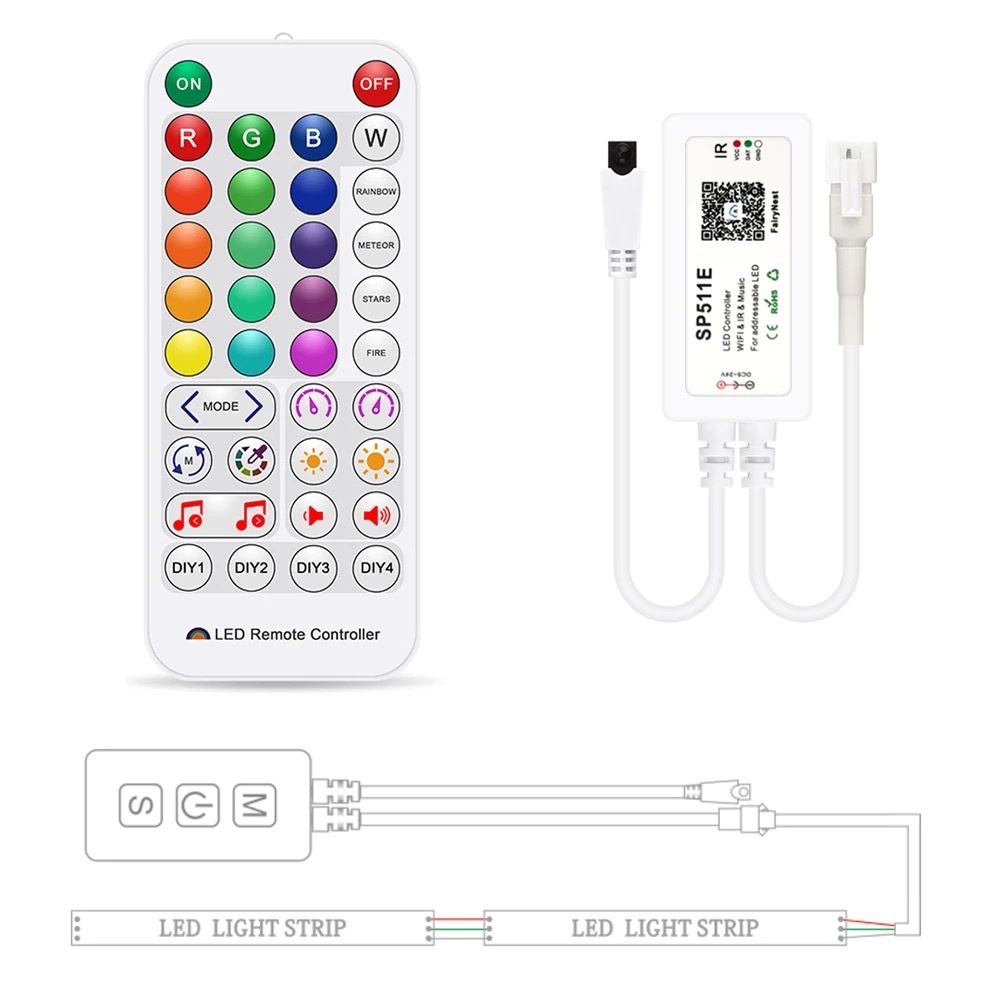 SP511e - Bộ điều khiển đèn led ws2812b ws2811 qua Wifi - App nháy theo nhạc full màu