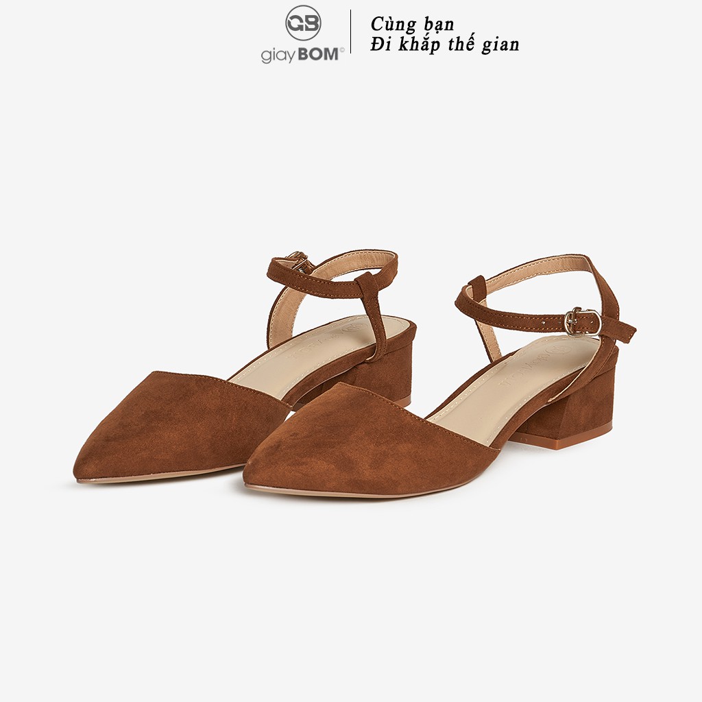 Giày Cao Gót giayBOM Cao 4 cm Da Nỉ Khóa Cài Cổ Chân GB00109