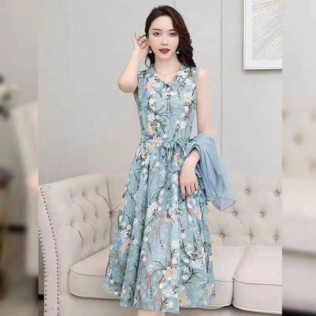 Đầm Chiffon Dáng Dài Phối Ren Thiết Kế Thanh Lịch Cho Nữ