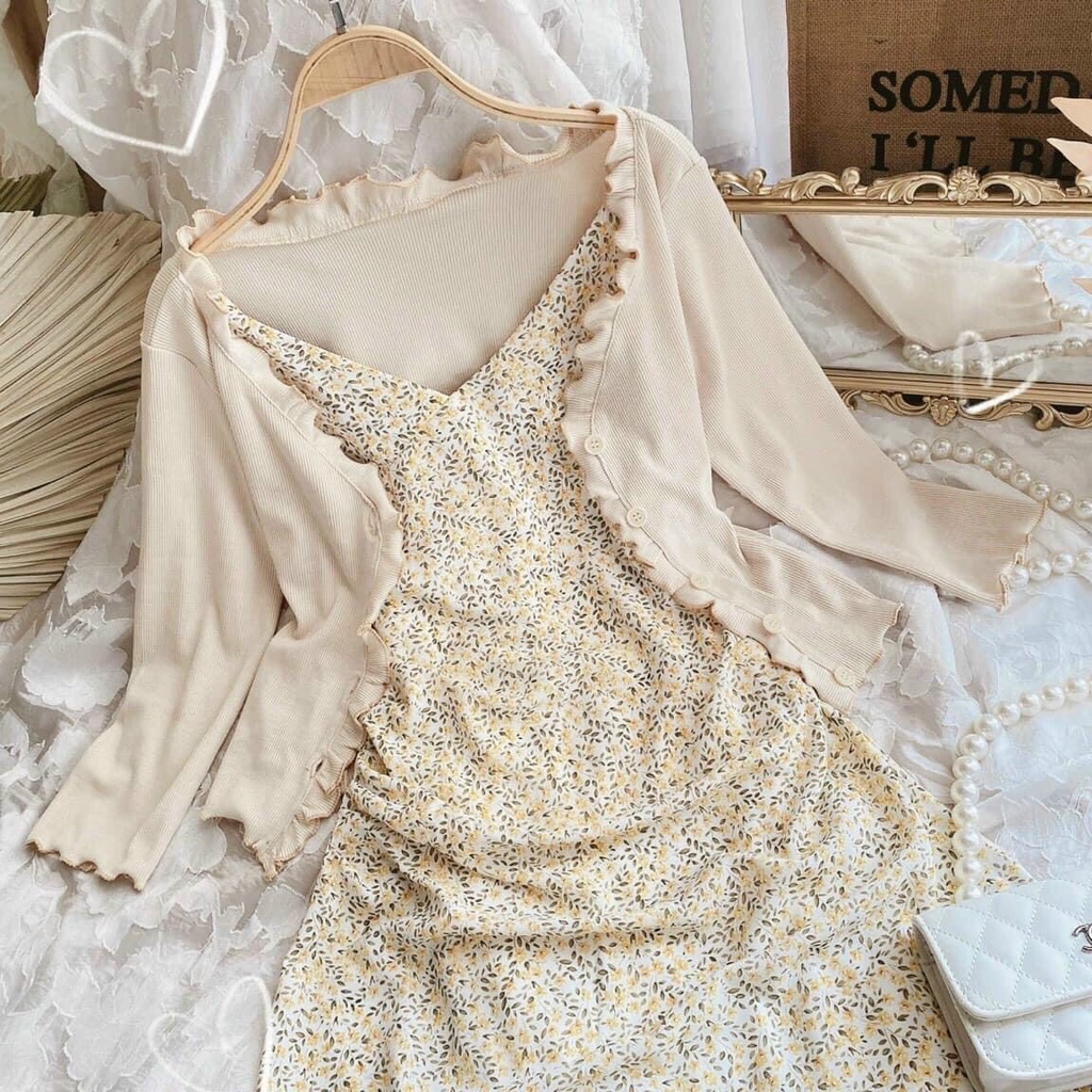[ĐÃ VỀ HÀNG] SET ĐẦM HAI DÂY CỔ TIM ÁO KHOÁC CADIGAN (❤ω❤) | BigBuy360 - bigbuy360.vn