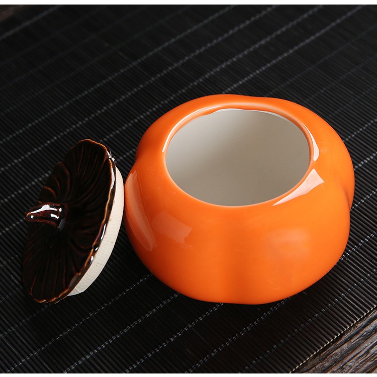 Hũ đựng trà gốm sứ hình quả hồng decor