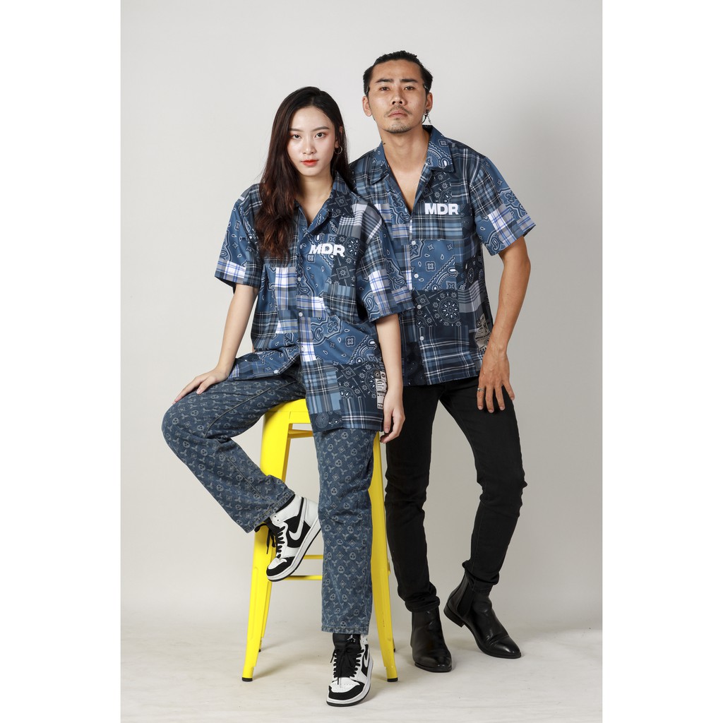 Áo Sơ Mi Unisex Hoạ Tiết Tay Ngắn Cổ Vest Thời Trang nam nữ Vải Lụa Chính hãng Local Brand Mi Midori