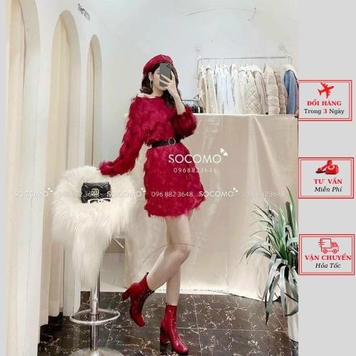 Váy xếp ly lông tua rua nữ kèm đai ulzzang Hàn Quốc mùa thu đông cá tính