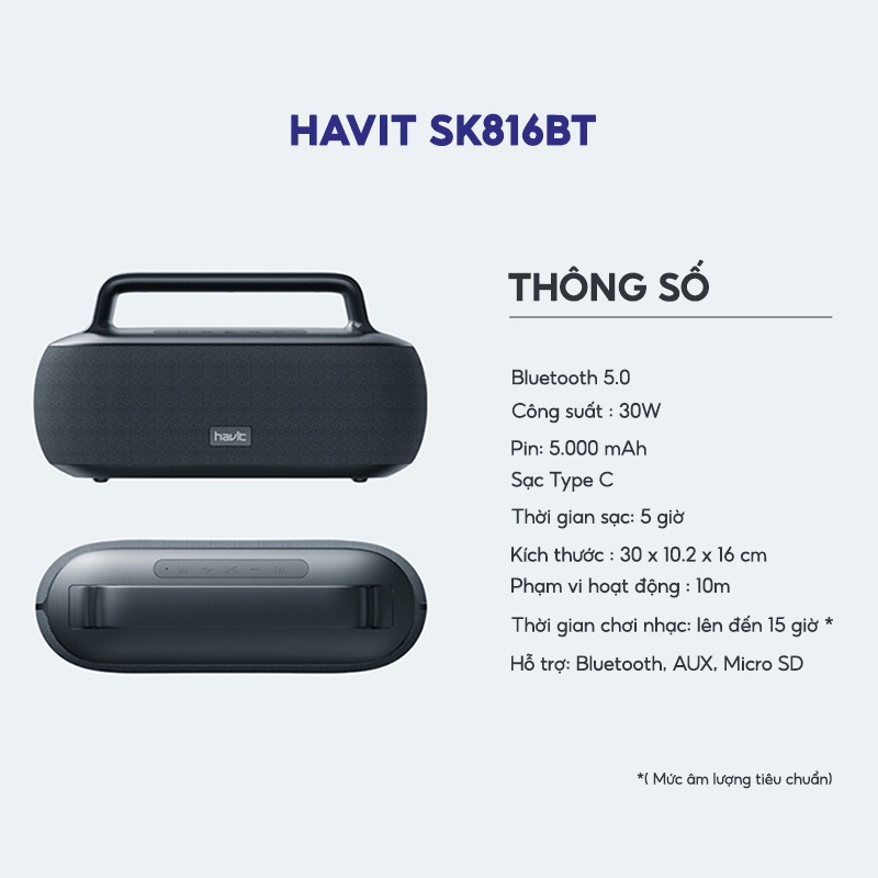 【Giao hàng nhanh】Loa Bluetooth HAVIT SK816BT Công Suất 30W, BT 5.0, Kháng IPX7, Thời Gian Chơi Nhạc Lến Đến 15h