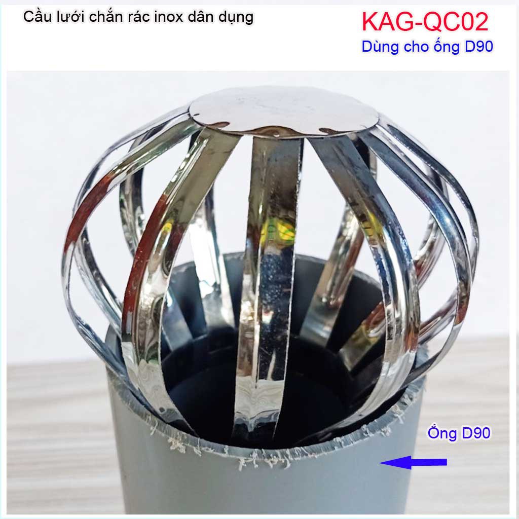 Cầu chắn rác thoát nước mưa  D90 KAG-QC02 (ống 9cm),Cầu chặn rác sân thượng inox