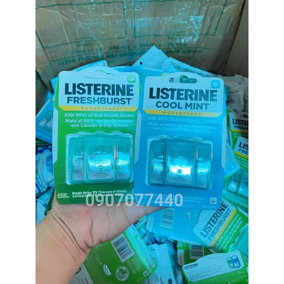 Miếng ngậm thơm miệng, diệt khuẩn Listerine Pocketpaks vỉ 3 hộp 24 miếng - EDS Hàng Mỹ