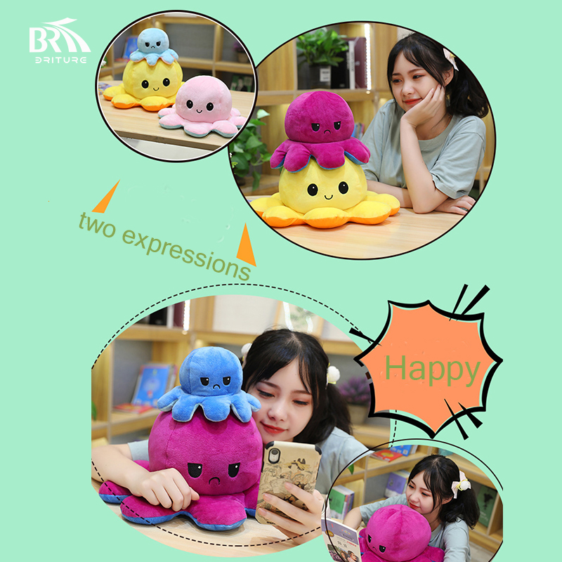 New face LED flip Octopus Stuffed Toy  Reversible Octopus two color Gấu Bông Bạch Tuộc Cảm Xúc 2 Mặt