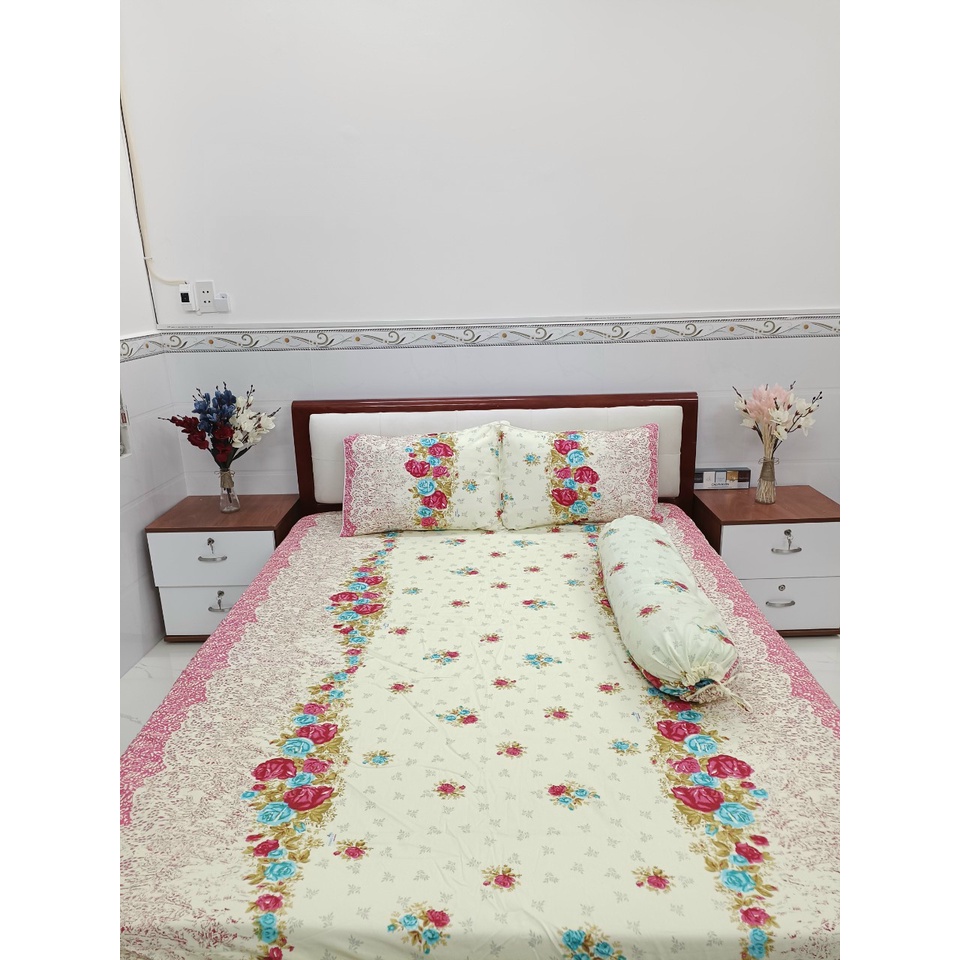 Bộ drap cotton Thắng Lợi, hoa dây