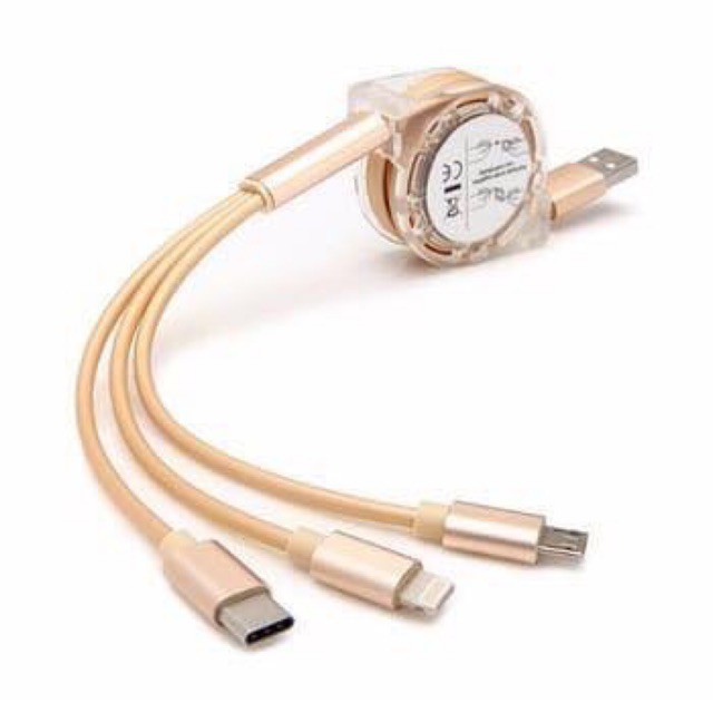 Cáp Sạc 3 đầu Sam sung,ip,Type C,dây rút ngắn lại gọn gàng (ảnh thật)