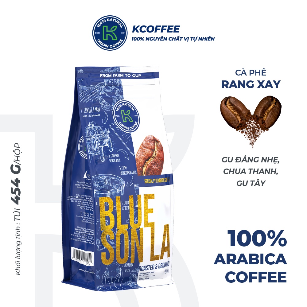 Cà phê nguyên chất Arabica xuất khẩu Blue Sơn La 454g thương hiệu KCOFFEE