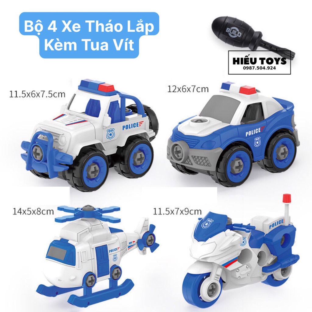 Bộ 4 Xe Quân Sự Tháo Lắp Chất  Nhựa  ABS An Toàn Cho Bé Đồ Chơi Cho Bé Trai Từ 2 Đến 8 Tuổi Hiếu Toys