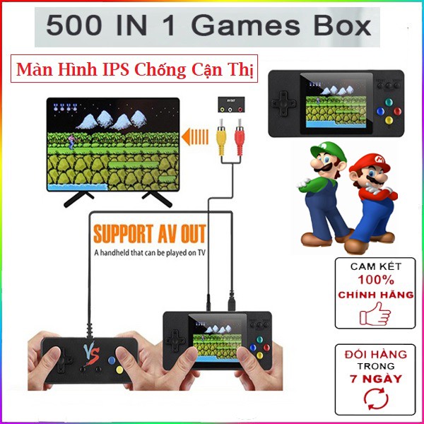 Màn IPS Chống Cận ThịMáy chơi game 4 nút cầm tay K8 Sup 500 trò retro nhỏ gọn phím nhạy có tay cầm cho 2 người chơi