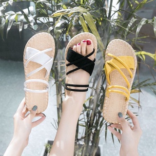 Dép Sandal nữ đế bằng quai chéo da lộn êm chân đi được 2 kiểu-SB15