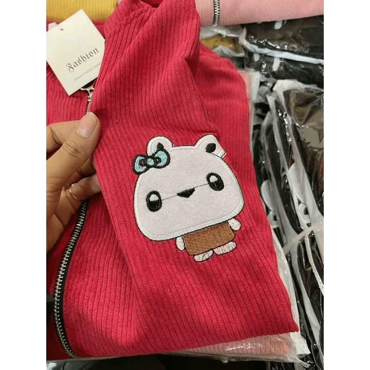 Áo Khoác Nữ Form Rộng Thêu Logo Thỏ Trắng Vải Nhung Gân Phong Cách Ulzzang  TP[NewUnisex]