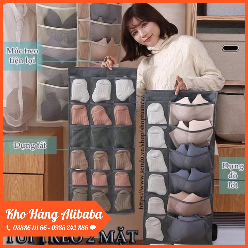 TÚI TREO ĐỒ LÓT VÀ TẤT 2 MẶT NHIỀU NGĂN