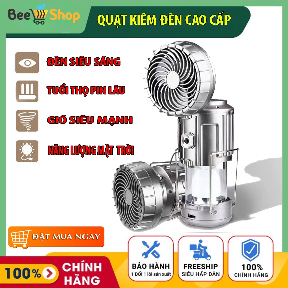 Đèn Pin Camping 3 in 1 mang đi Du Lịch Đi Câu Cá Cắm Trại Picnic Sạc Năng Lượng Mặt Trời Có Quạt Kiêm Sạc Dự Phòng
