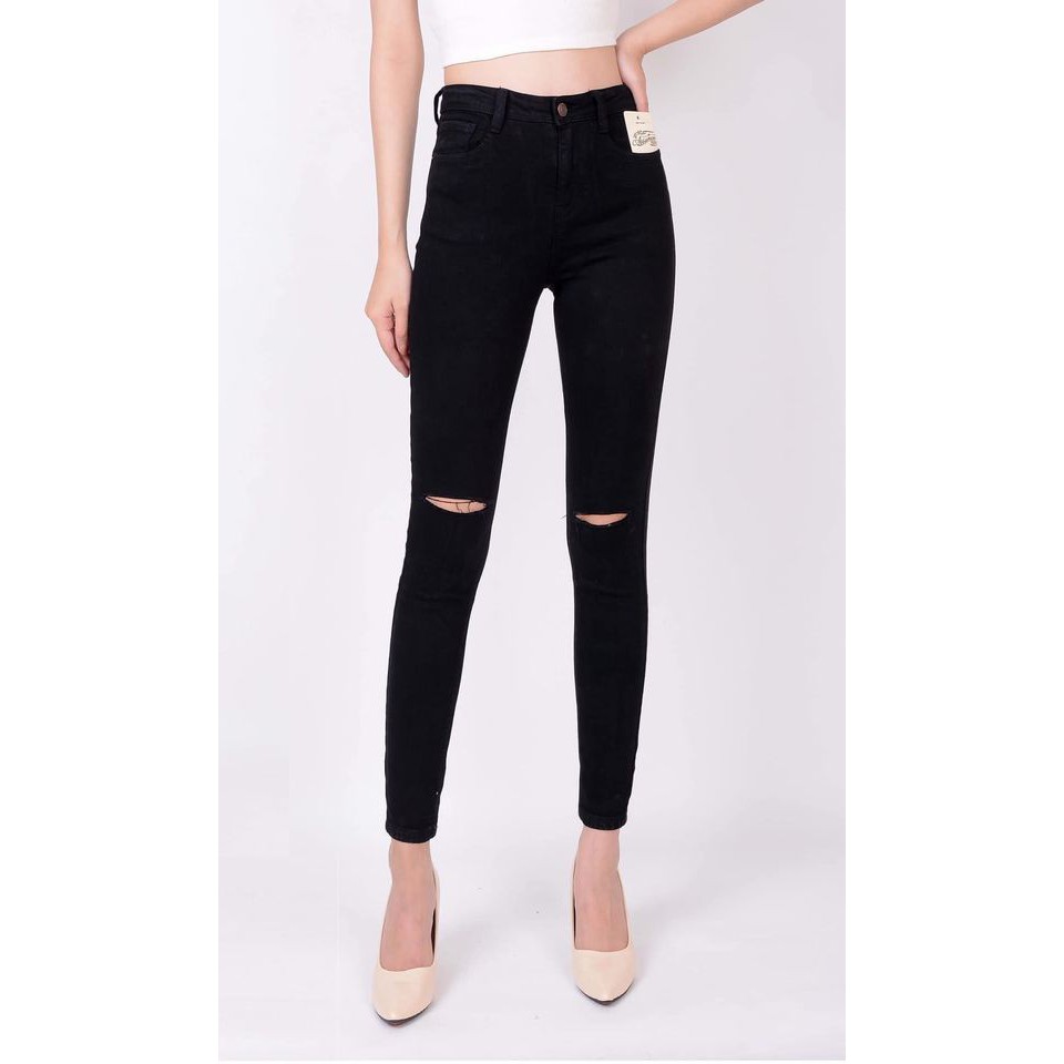 Skinny đen rách gối