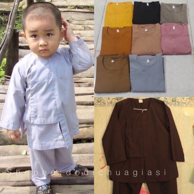 Đồ Lam Đi Chùa # Vạt Hò Cho Bé Vải Thoáng Mát # Quần Áo Bé Trai Gái - Đồ lam đi chùa - Set lam Phật tử