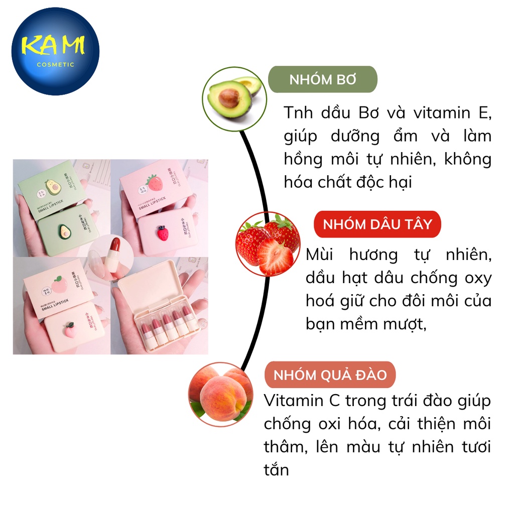 Set Son Đạn Siêu Lì 5 Cây Cái Mist Small Lipstick Tự Nhiên An Toàn, Dễ Thương Không Thấm Nước, Lâu Trôi, Gía Rẻ - KAMI