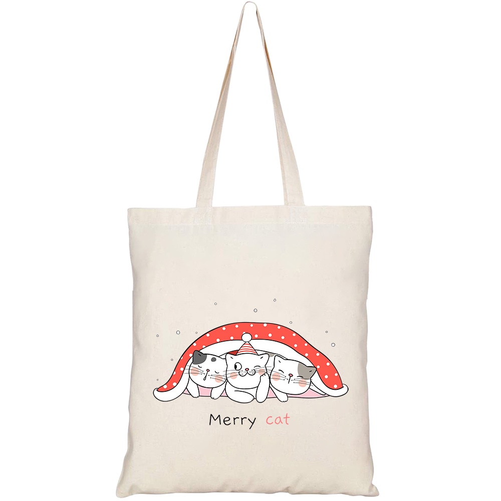 Túi vải tote canvas HTFashion in hình merry cat HT120